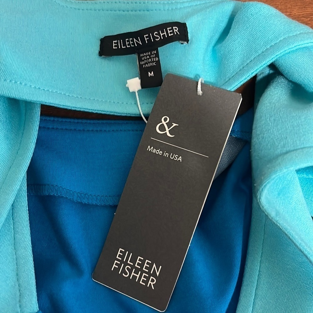 Eileen Fisher Square Neck Dress Women's M/L Turquoise Blue Colorblock New - Picture 3 of 13